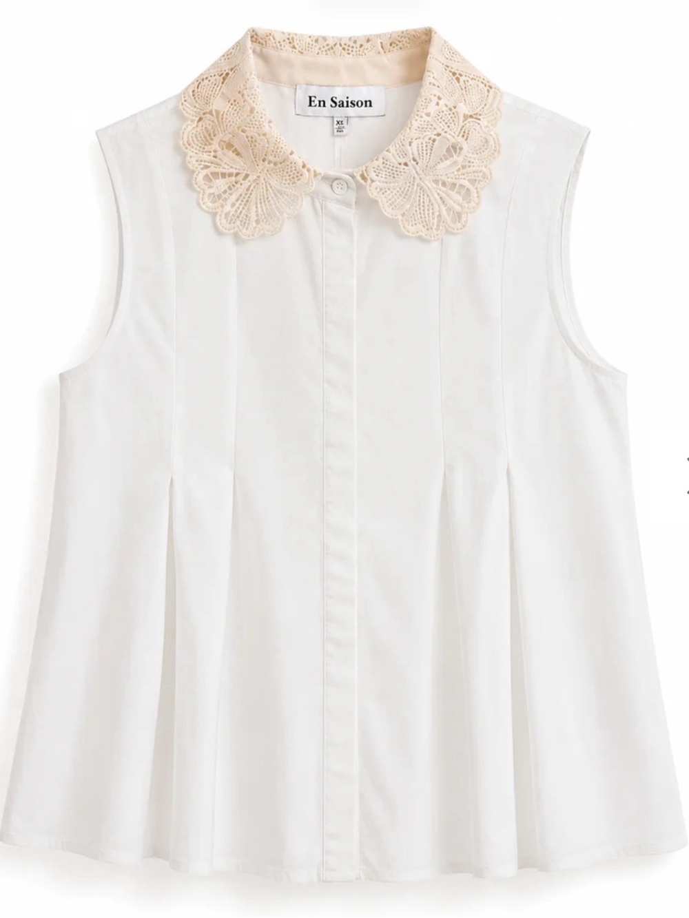 Anthropology En Saison Pleated Crochet Collar Top NWOT Large - Picture 2 of 15